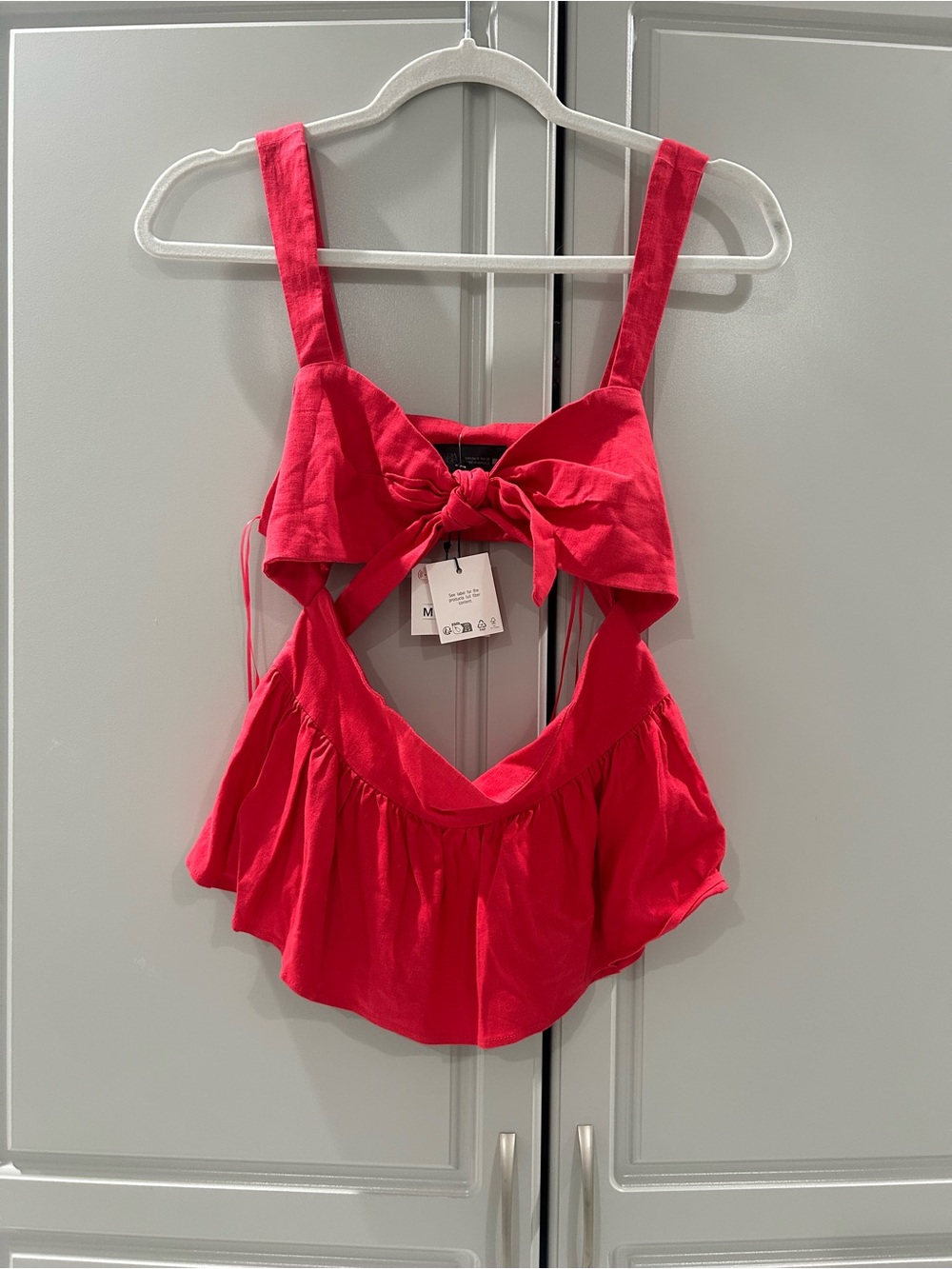 Zara Hot Pink Tie-Front Peplum Crop Top
